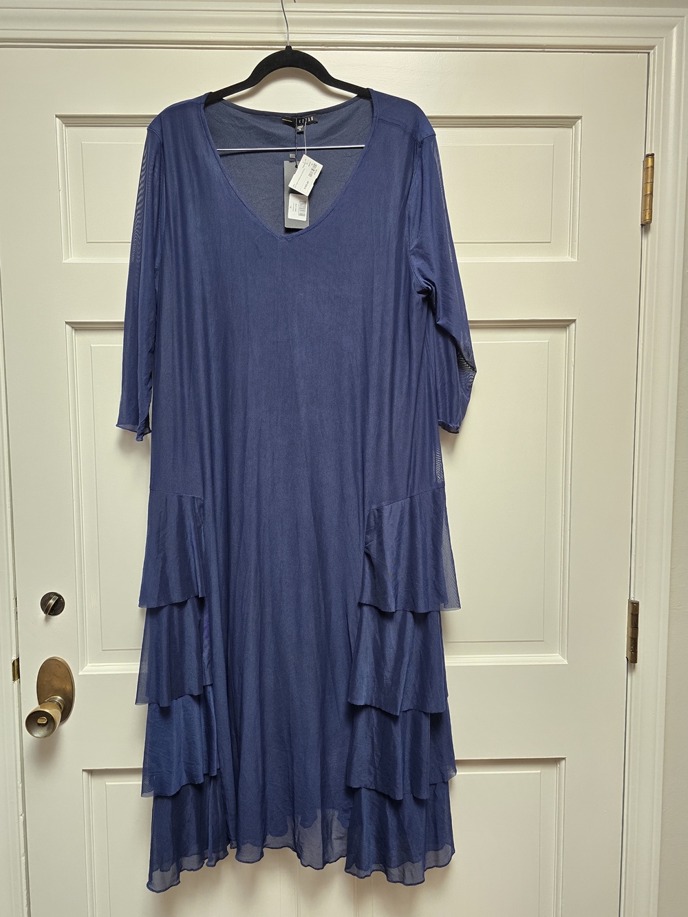 Kozan 1XL Women's Blue V-Neck Tiered Hem Dress